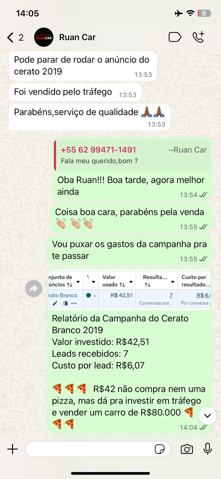 Print de conversa confirmando venda pelo tráfego pago 4