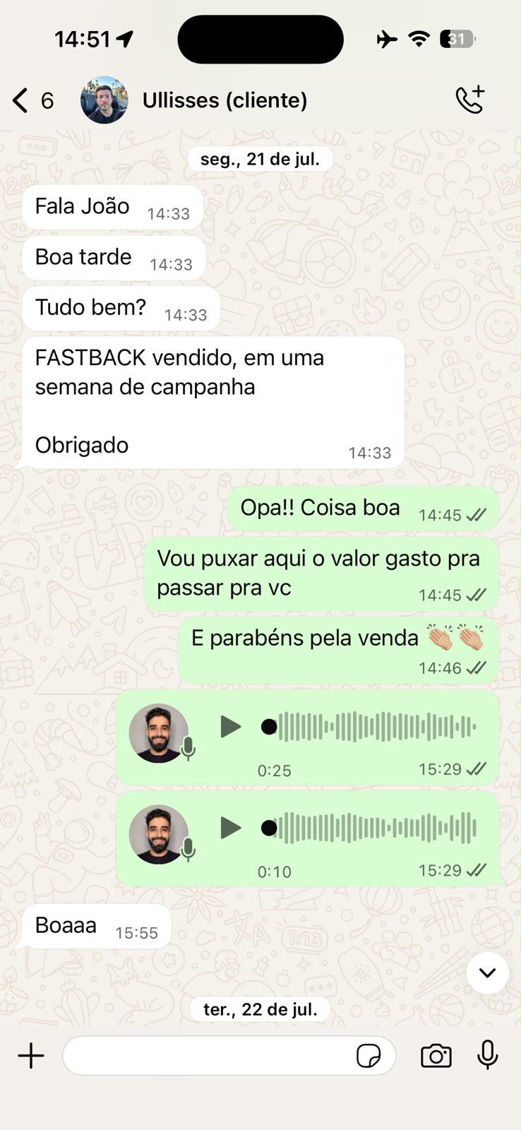 Print de conversa confirmando venda pelo tráfego pago 1